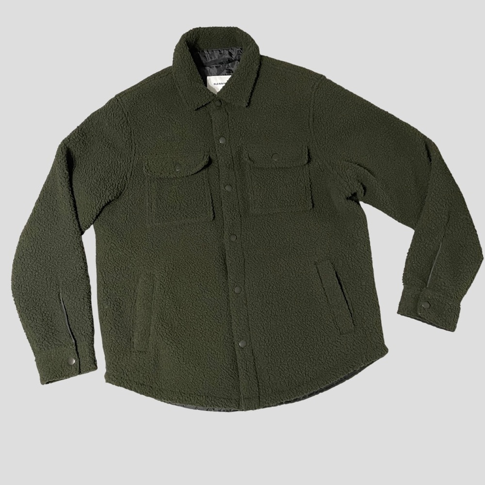 Men's Forest Green Sherpa Shacket Shirt Jacket Size M Casual Layer Fall Winter
